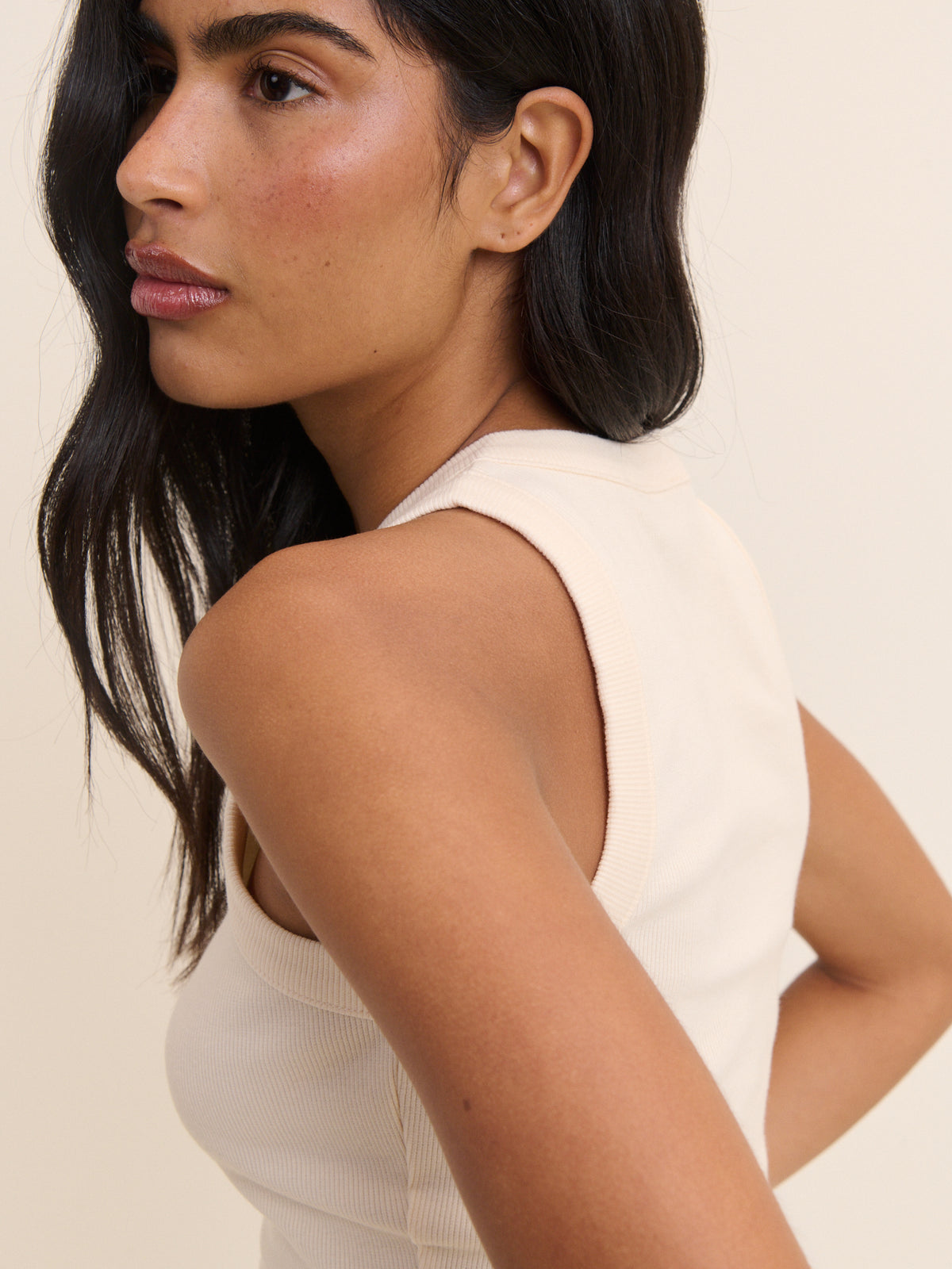 Cream Ribbed Racer Vest
