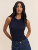 Navy Ribbed Racer Vest