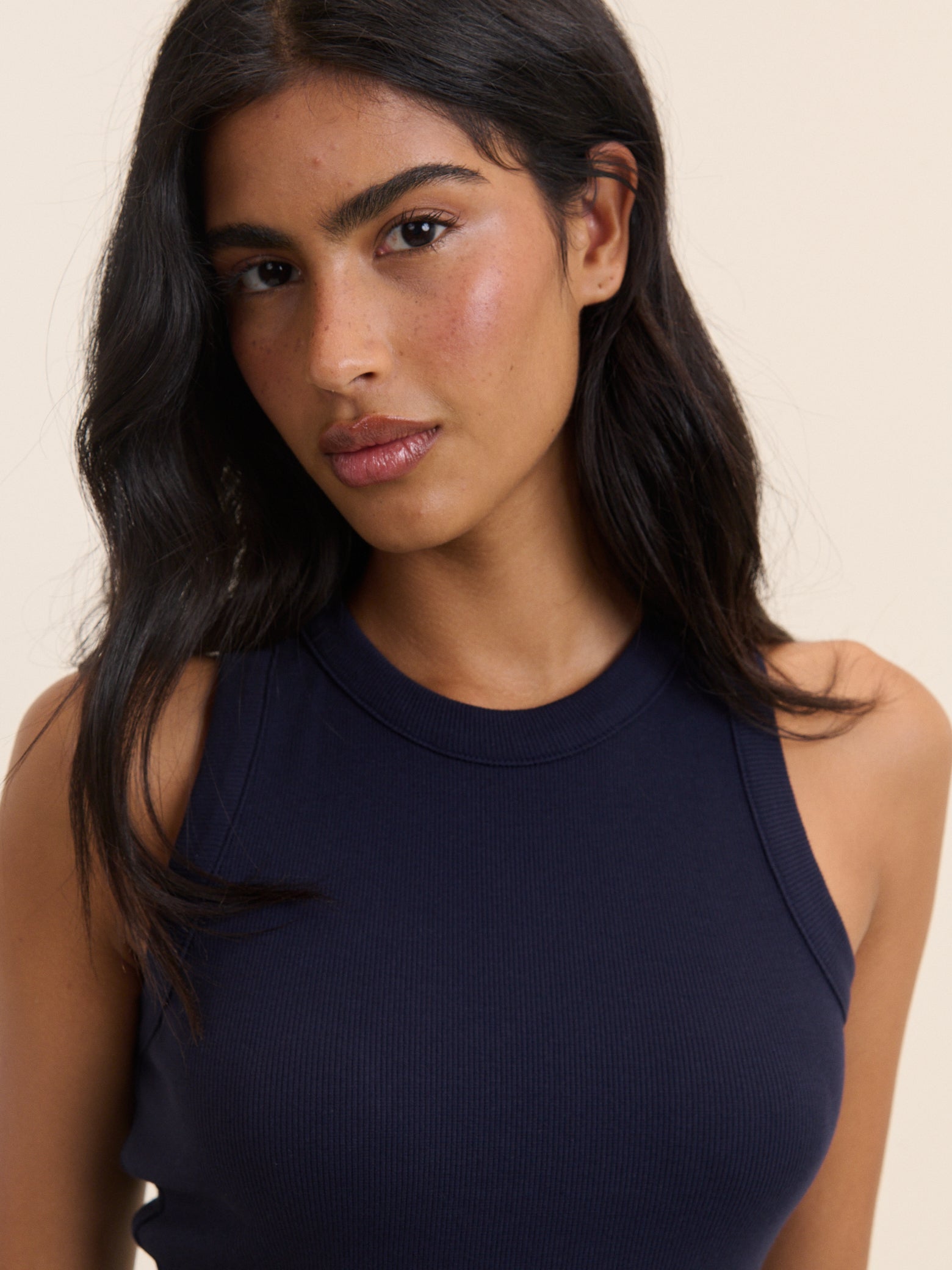 Navy Ribbed Racer Vest