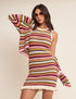 Multi-Coloured Striped Crochet Mini Dress