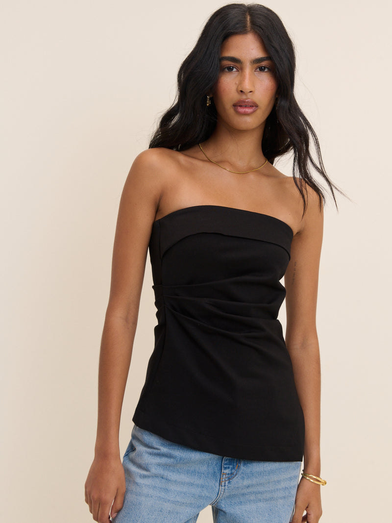 Black Jersey Ponte Longline Bandeau Top