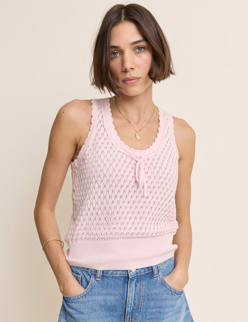 Baby Pink Pointelle Cami with Neck Tie