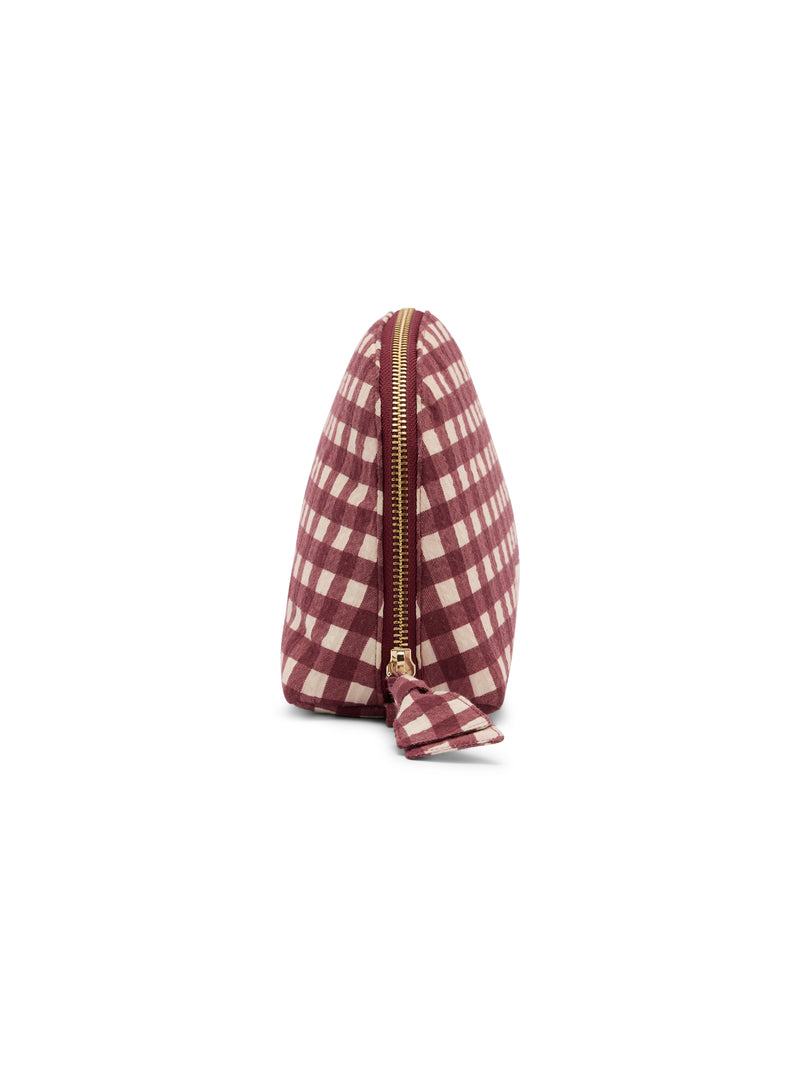 Burgundy Gingham Crescent Large Makeup Bag