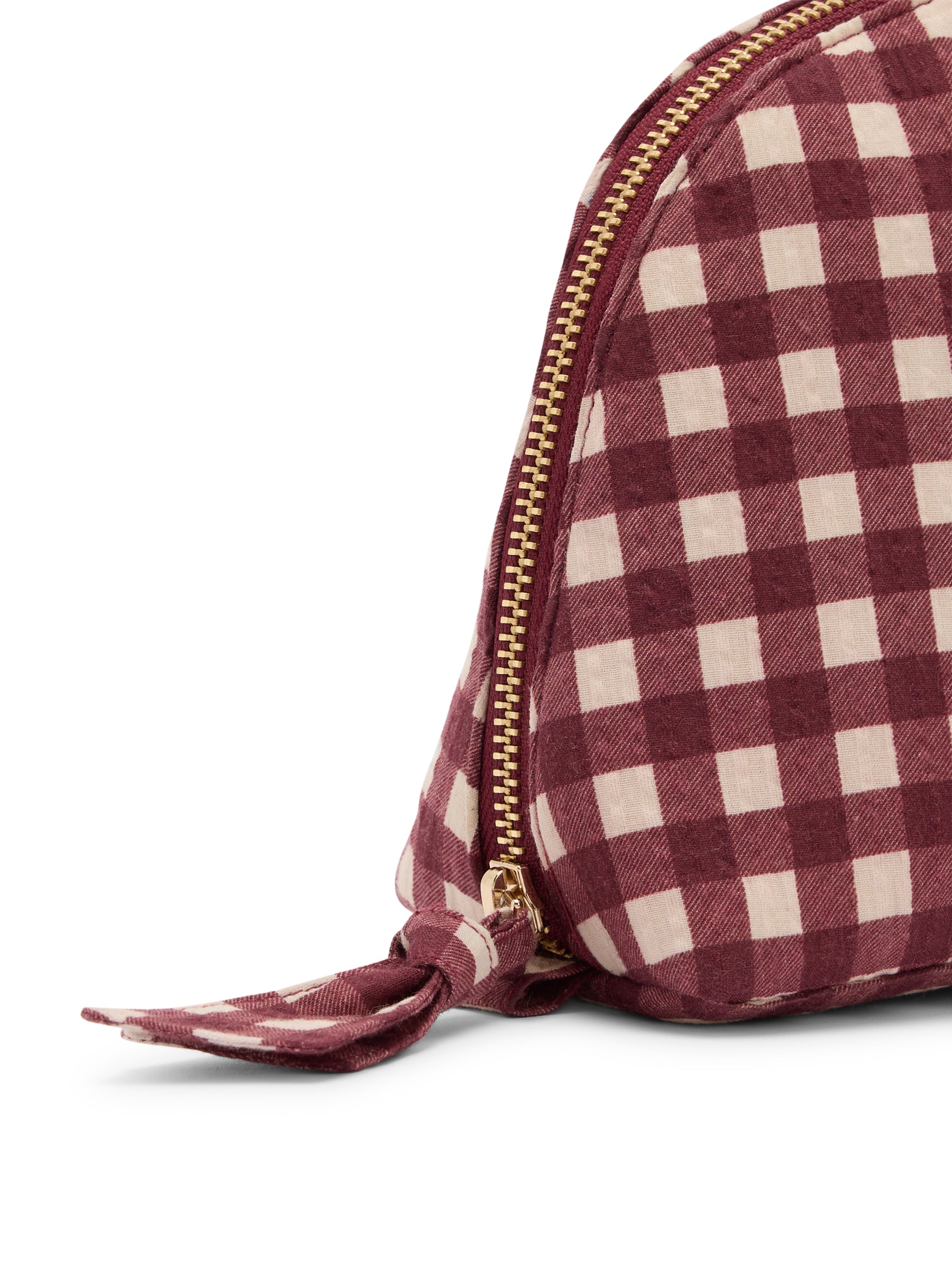 Burgundy Gingham Crescent Large Makeup Bag