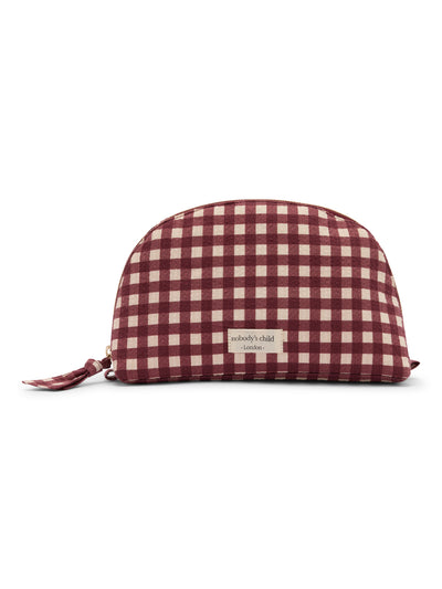 Burgundy Gingham Crescent Large Makeup Bag
