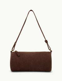 Chocolate Brown Suede Barrel Bag
