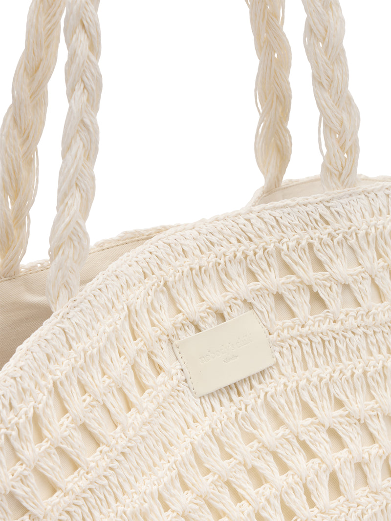 White Raffia Tote Bag