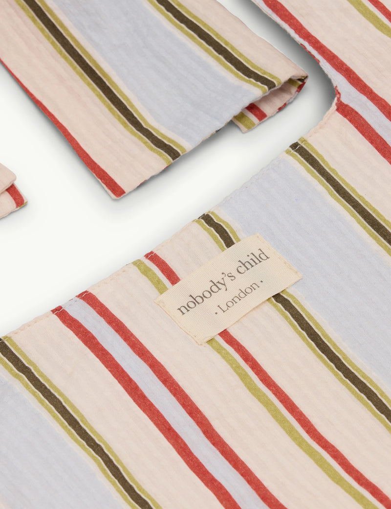 Cream Striped Bow Tie Strap Tote Bag