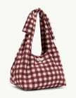 Burgundy Gingham Bow Tie Strap Tote Bag