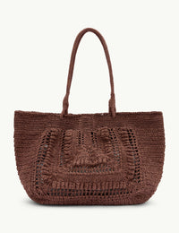 Brown Crochet Raffia Tote Bag