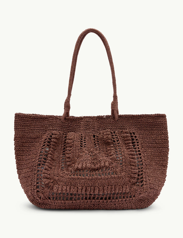 Brown Crochet Raffia Tote Bag