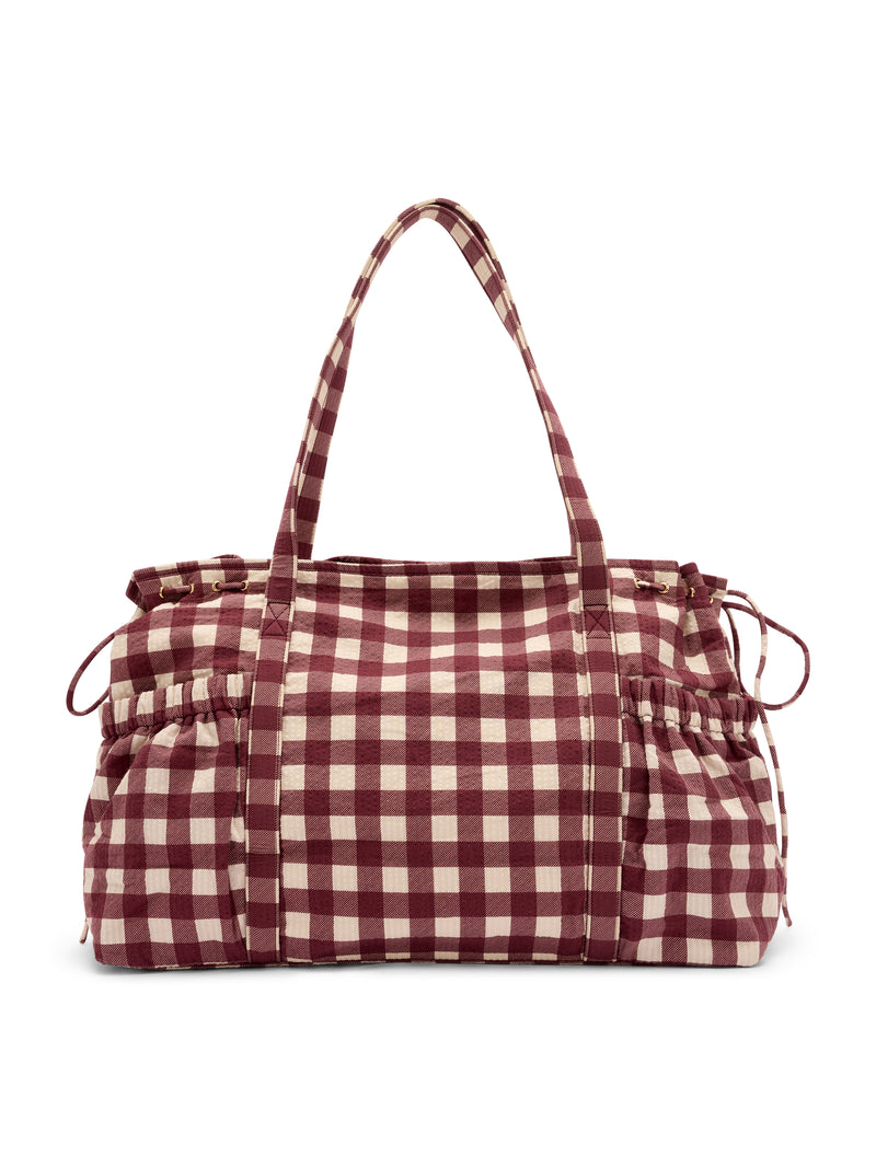 Burgundy Gingham Cotton Holdall Bag