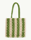 Green and Cream Striped Crochet Tote