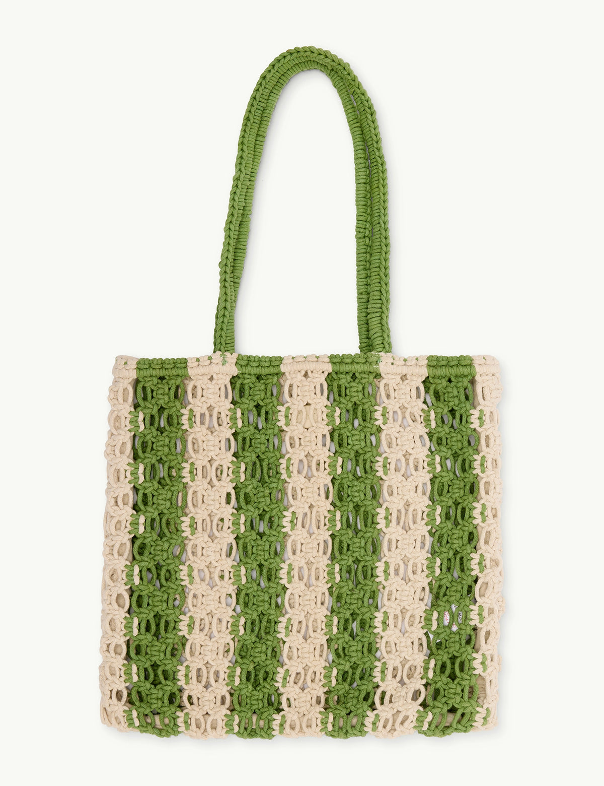 Green and Cream Striped Crochet Tote