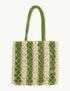 Green and Cream Striped Crochet Tote