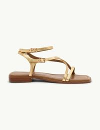 Gold Square Toe Strappy Sandals