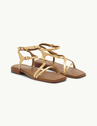 Gold Square Toe Strappy Sandals