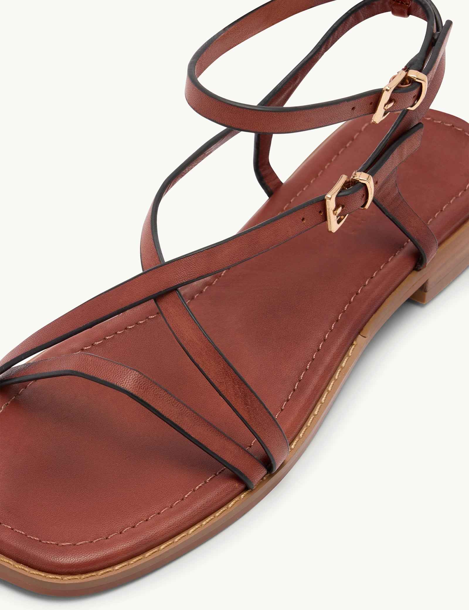 Brown Leather Square Toe Strappy Sandals