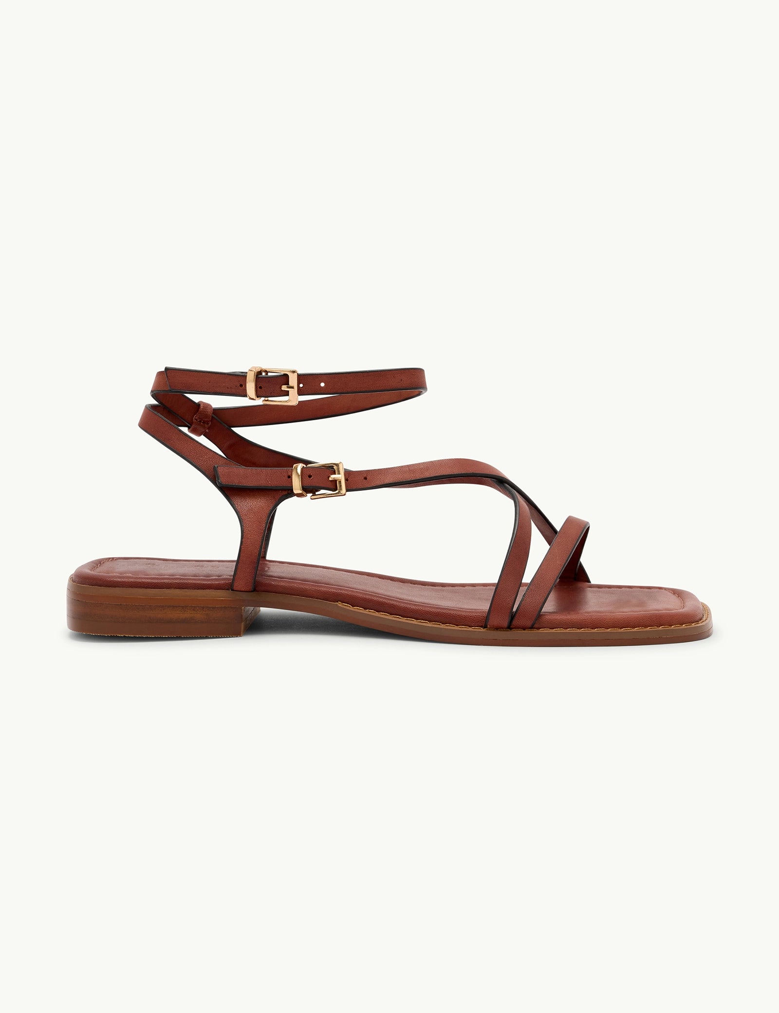 Brown Leather Square Toe Strappy Sandals