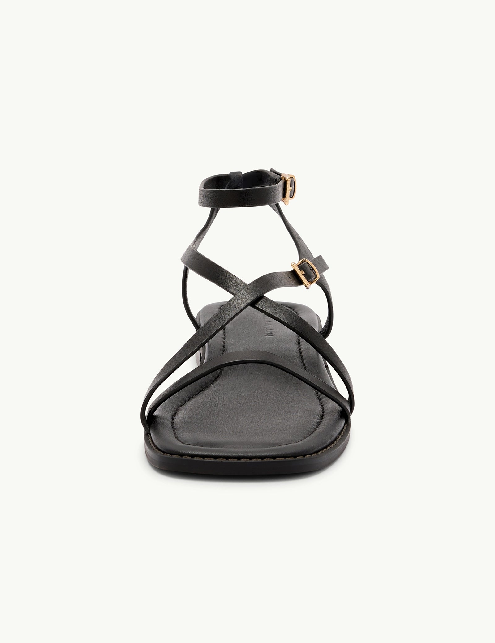Black Leather Square Toe Strappy Sandals