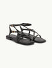 Black Leather Square Toe Strappy Sandals