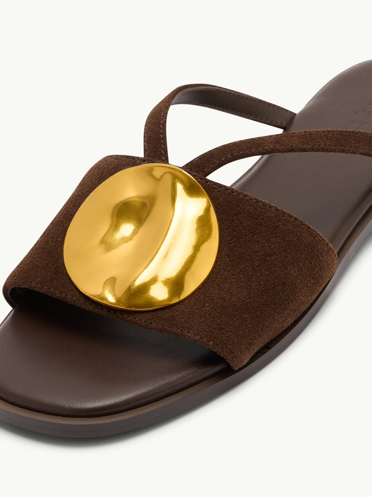 Brown Suede Metal Disc Detail Sandals