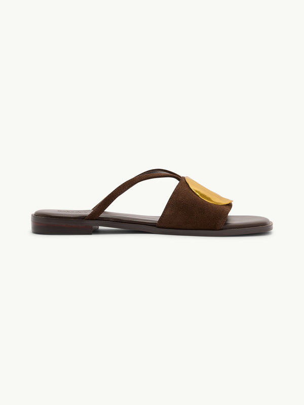 Brown Suede Metal Disc Detail Sandals