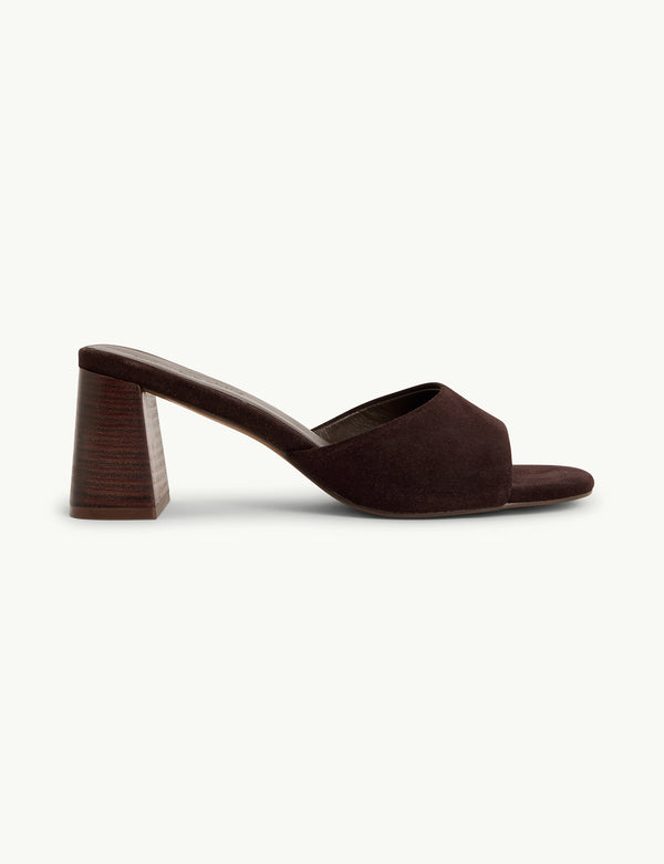 Dark Brown Block Heel Mules