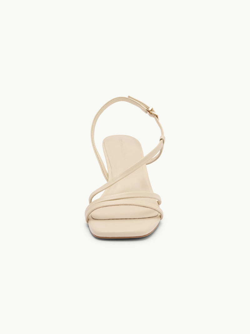 Cream Leather Strappy Kitten Heels