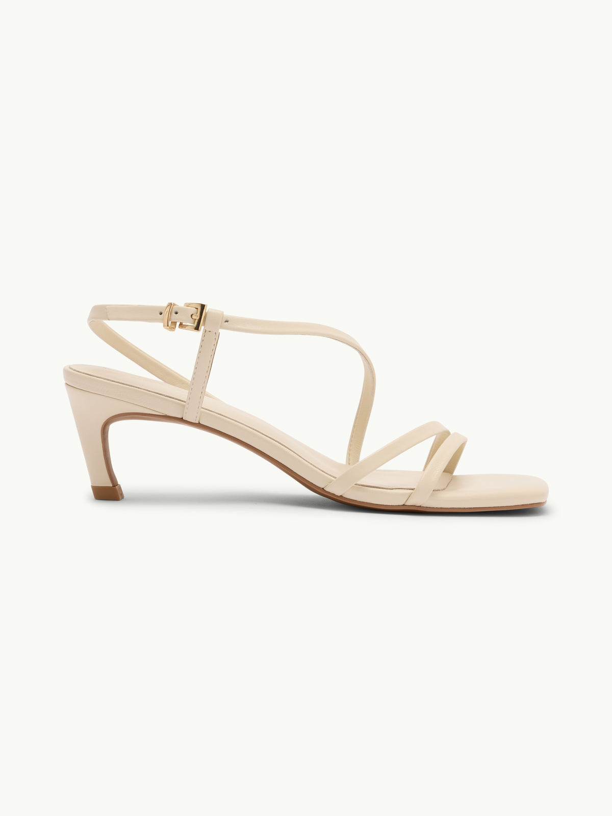 Cream Leather Strappy Kitten Heels
