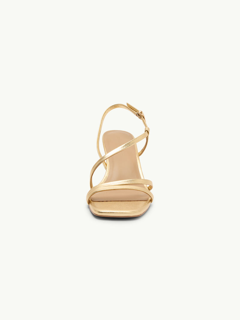 Gold Leather Strappy Kitten Heels