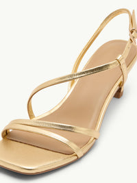 Gold Leather Strappy Kitten Heels