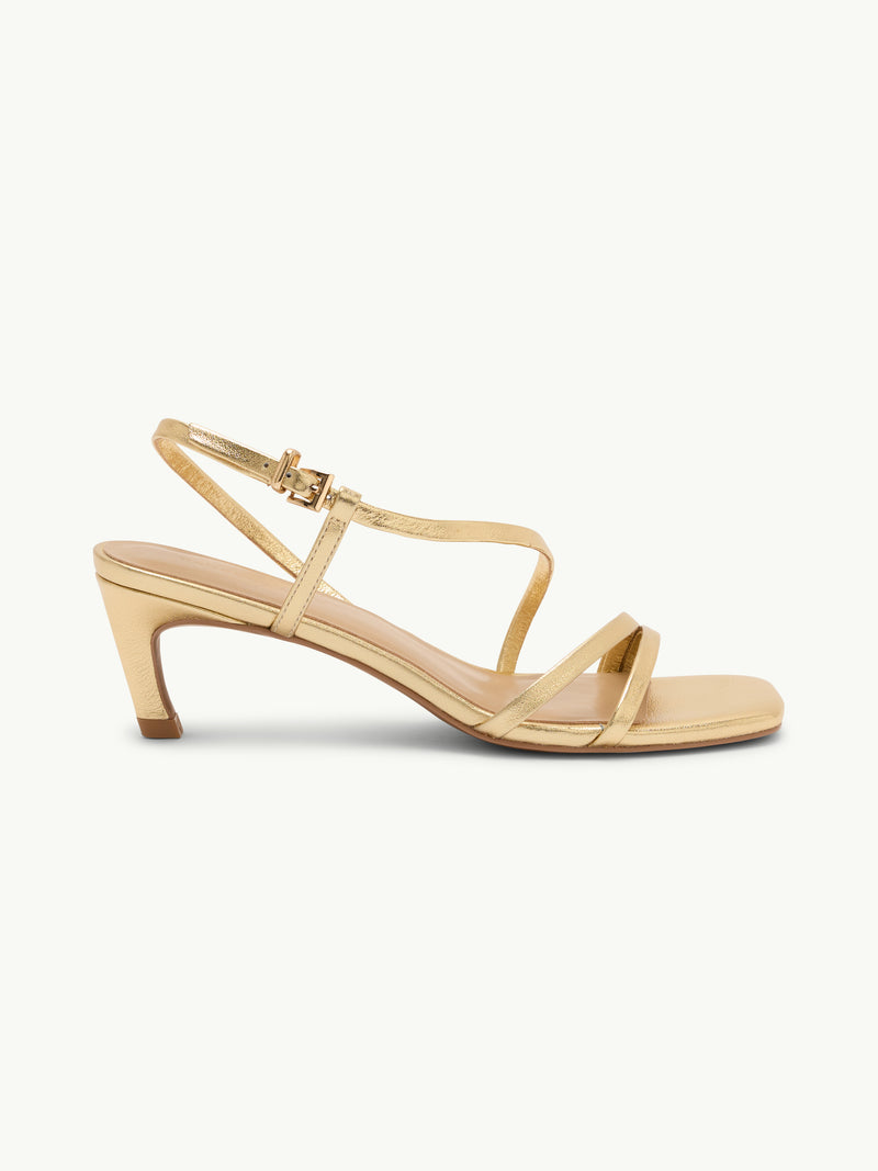 Gold Leather Strappy Kitten Heels