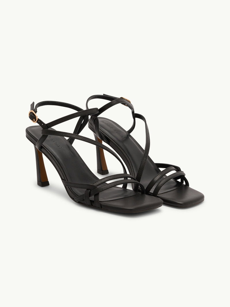 Black Leather Strappy High Heels