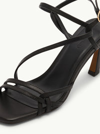 Black Leather Strappy High Heels