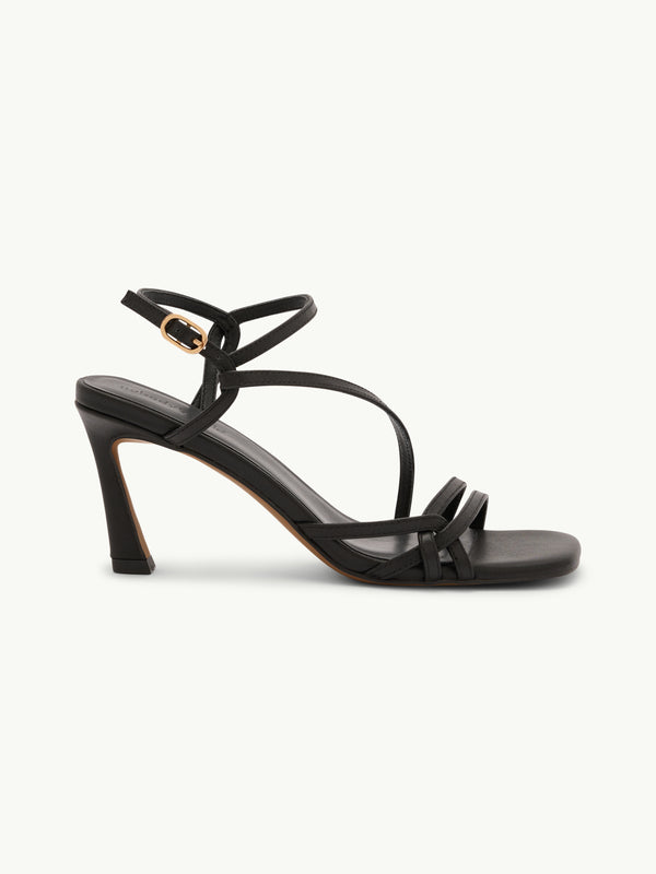 Black Leather Strappy High Heels