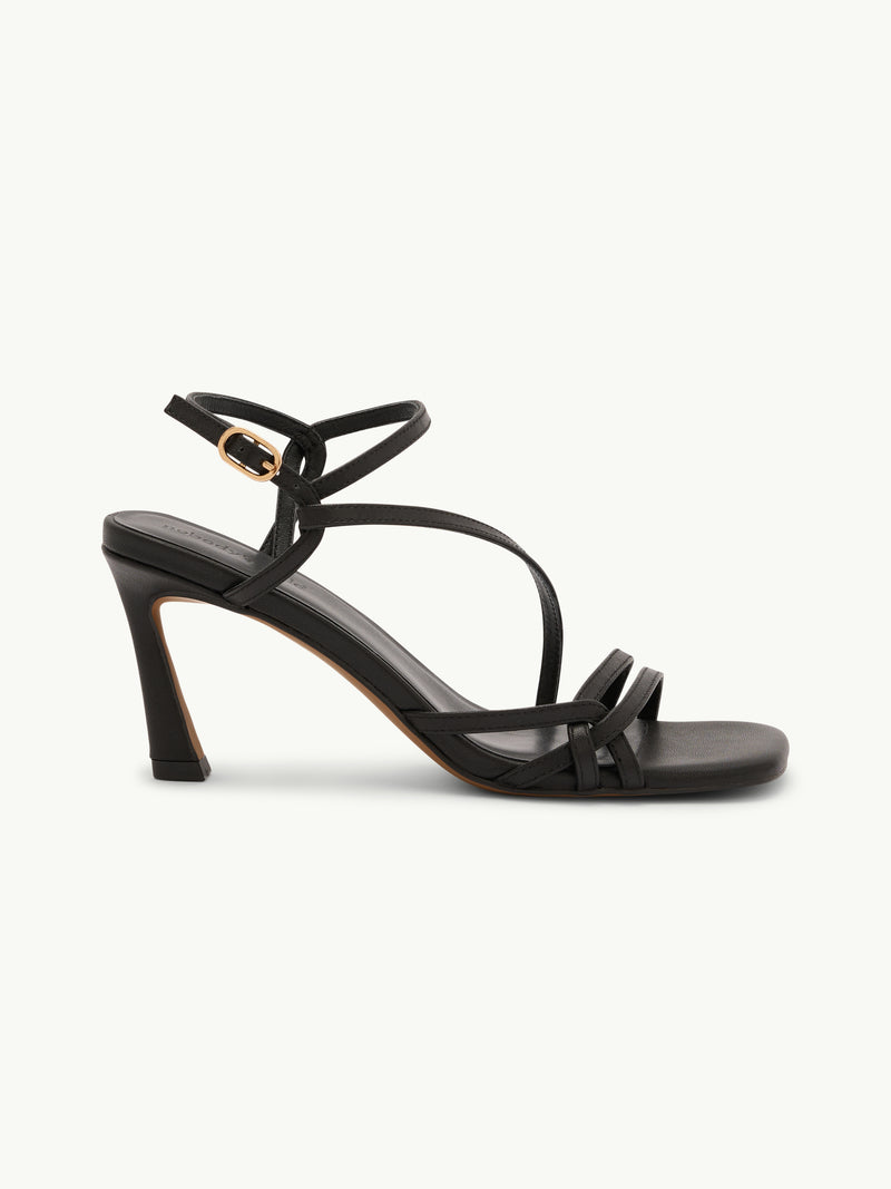 Black Leather Strappy High Heels