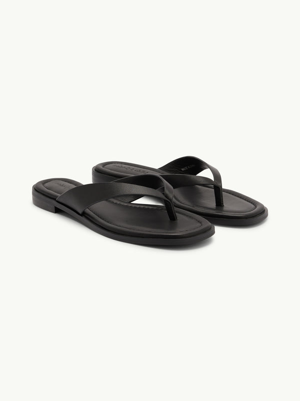 Black Leather Flip Flops