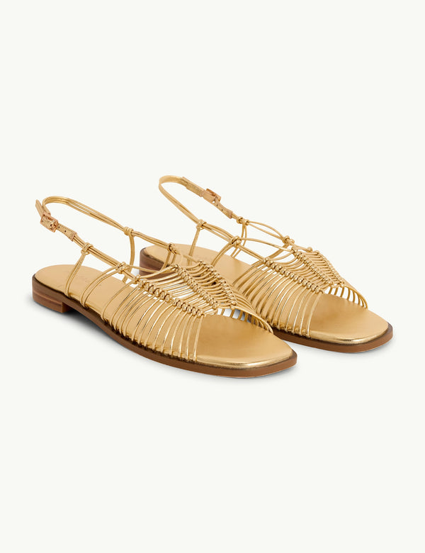 Gold Leather Strappy Sandals
