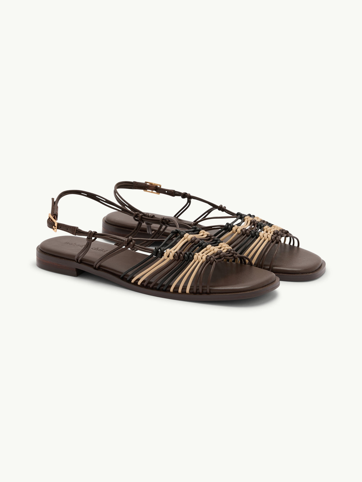 Brown and Gold Leather Strappy Sandals