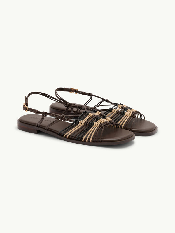 Brown and Gold Leather Strappy Sandals