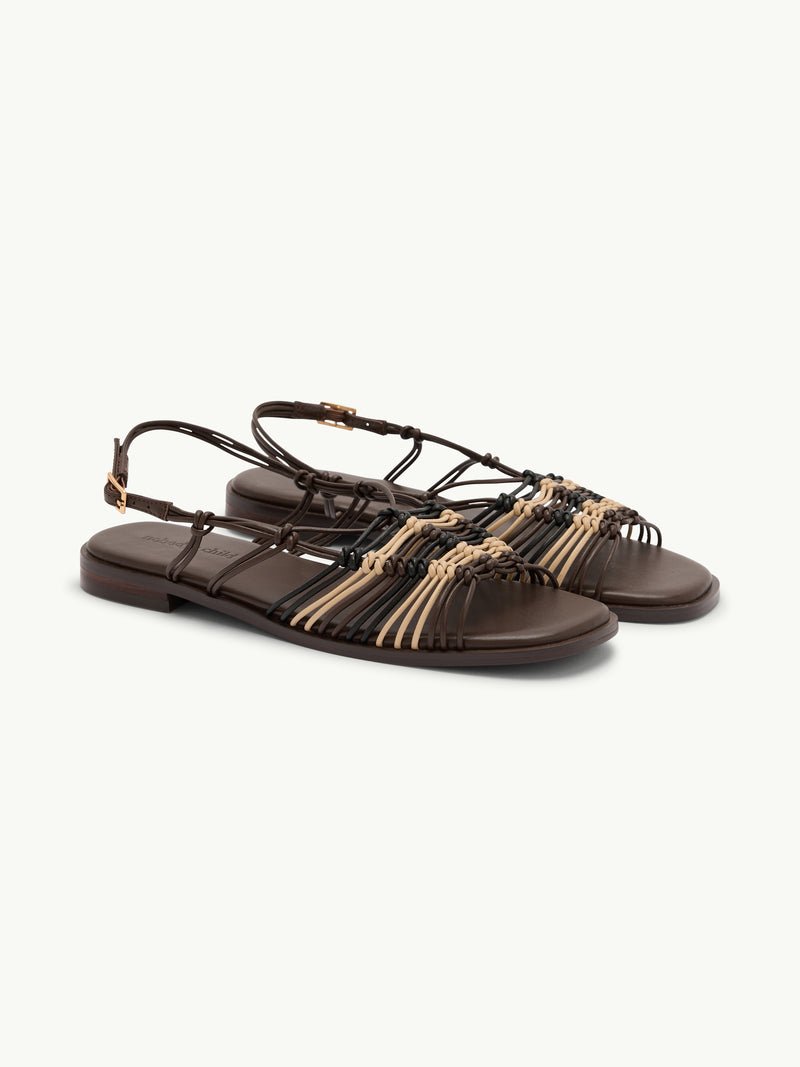 Brown and Gold Leather Strappy Sandals