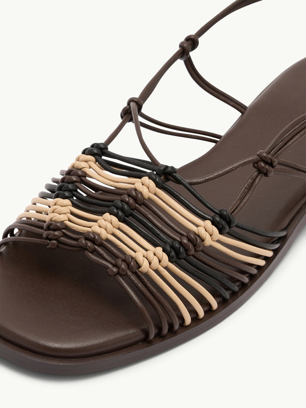 Brown and Gold Leather Strappy Sandals