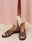 Brown and Gold Leather Strappy Sandals