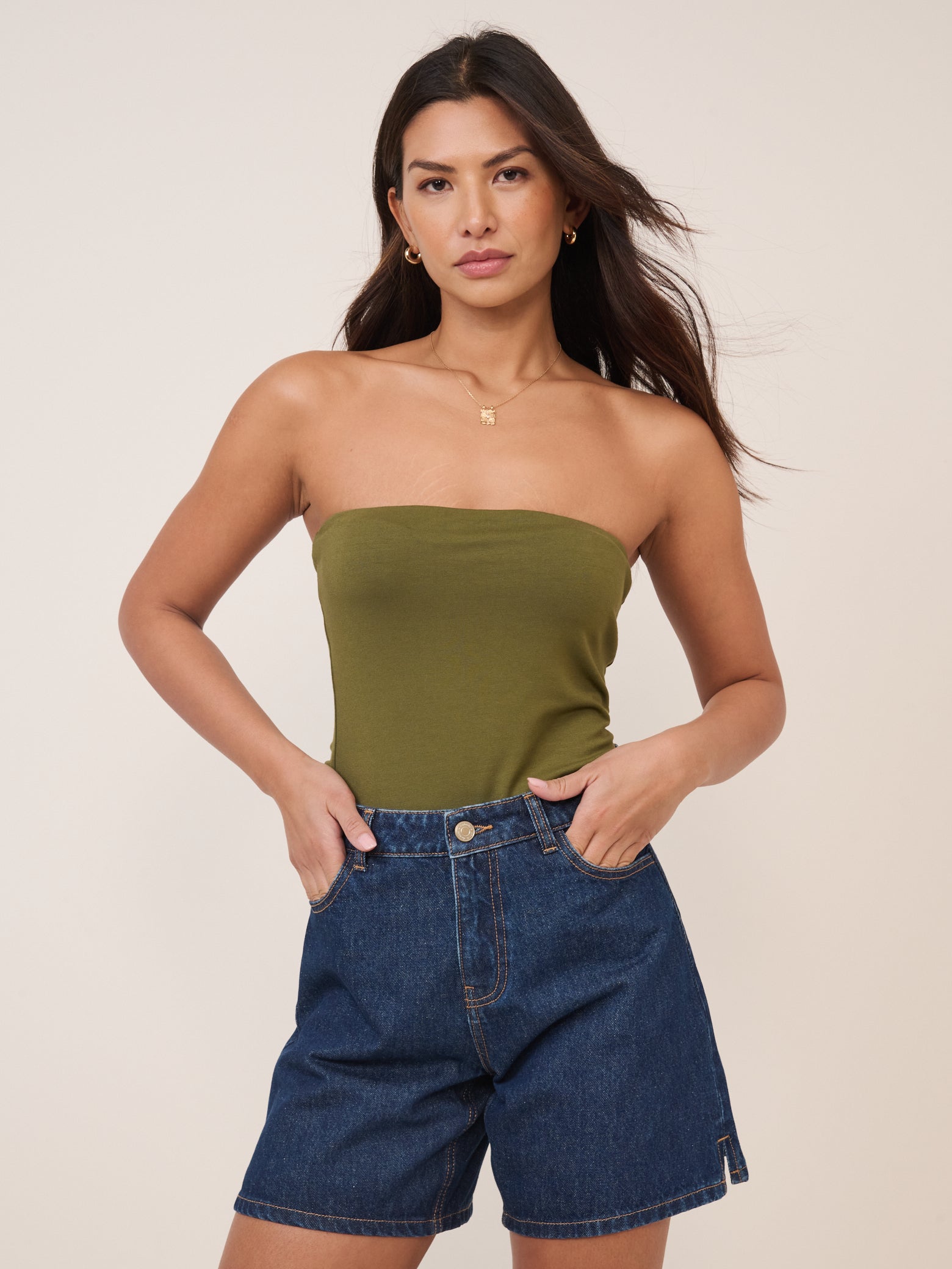 Khaki Green Bandeau Top