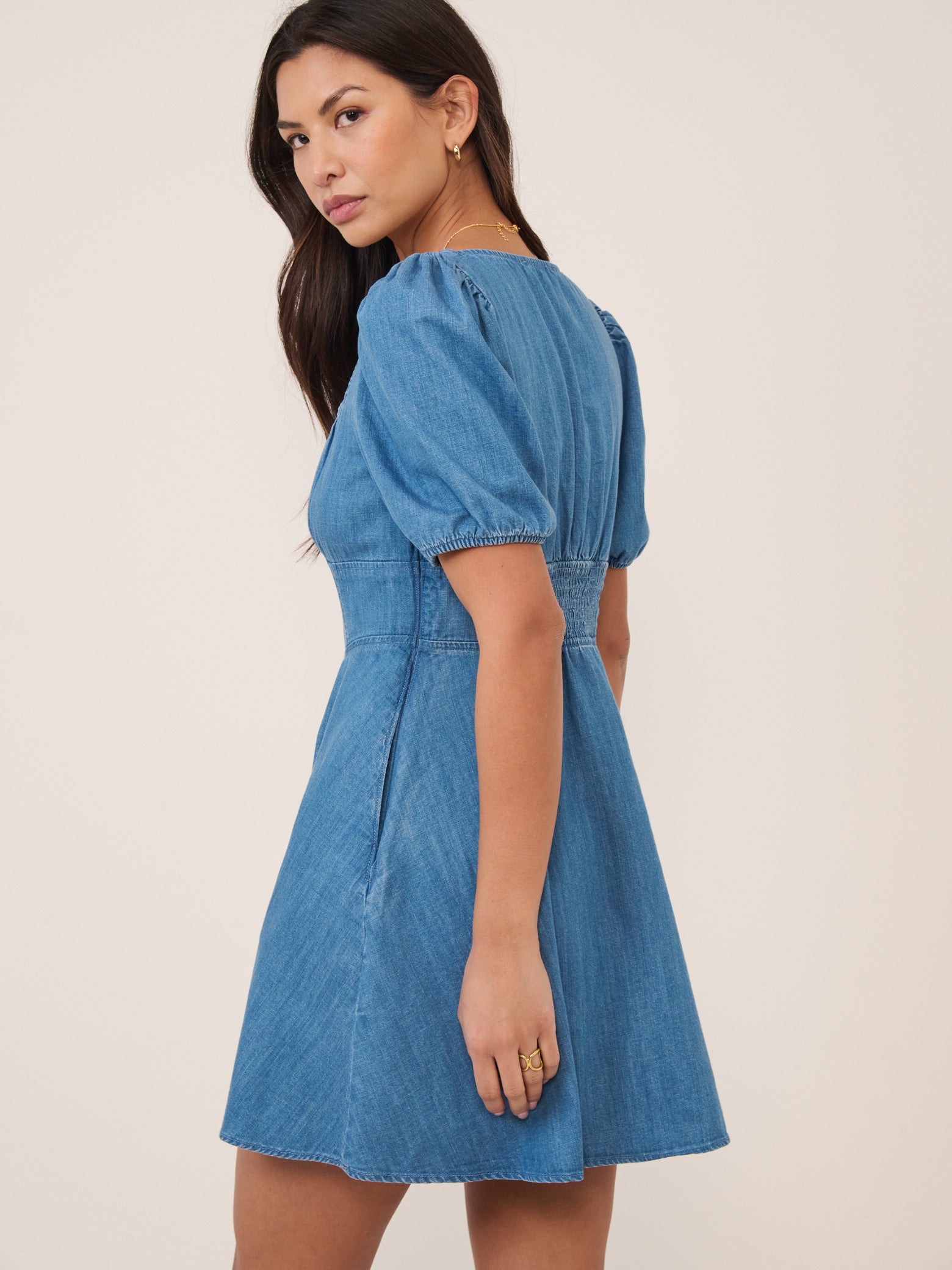 Blue Denim Tulla Puff Sleeve Mini Denim Dress