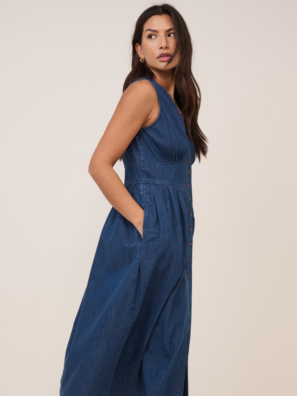 Dark Blue Denim Sleeveless Starlight Midi Dress