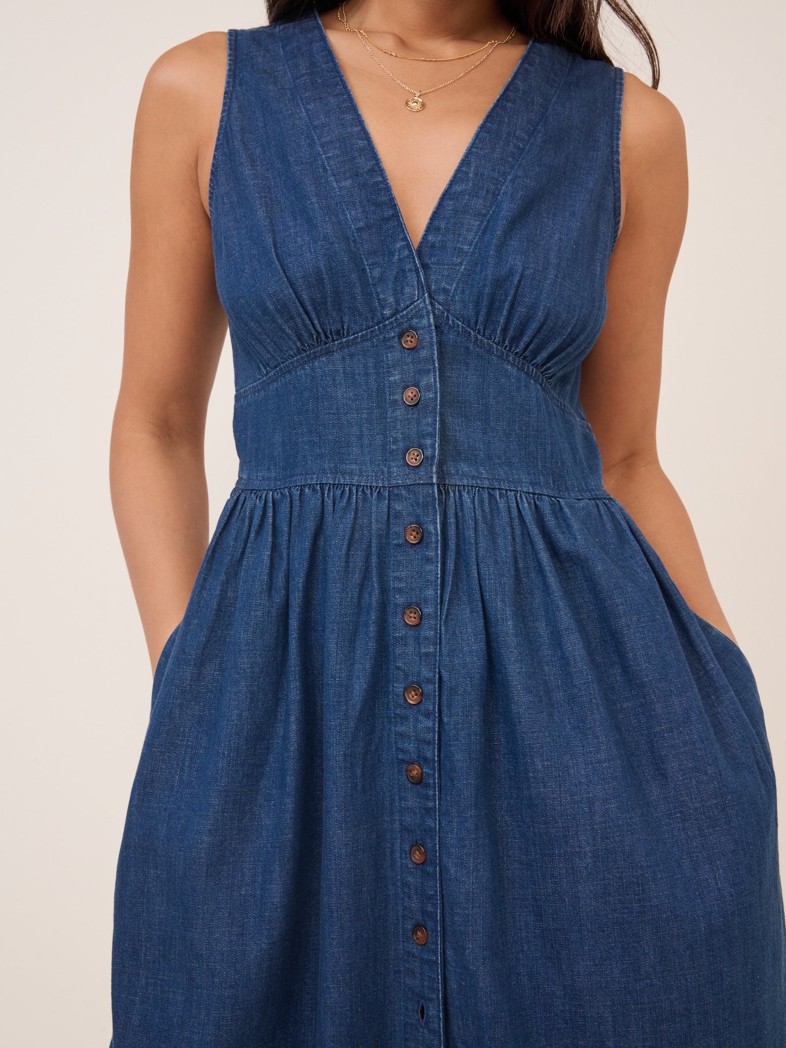 Dark Blue Denim Sleeveless Starlight Midi Dress