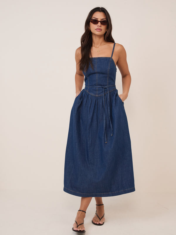 Dark Blue Denim Jones Midi Dress