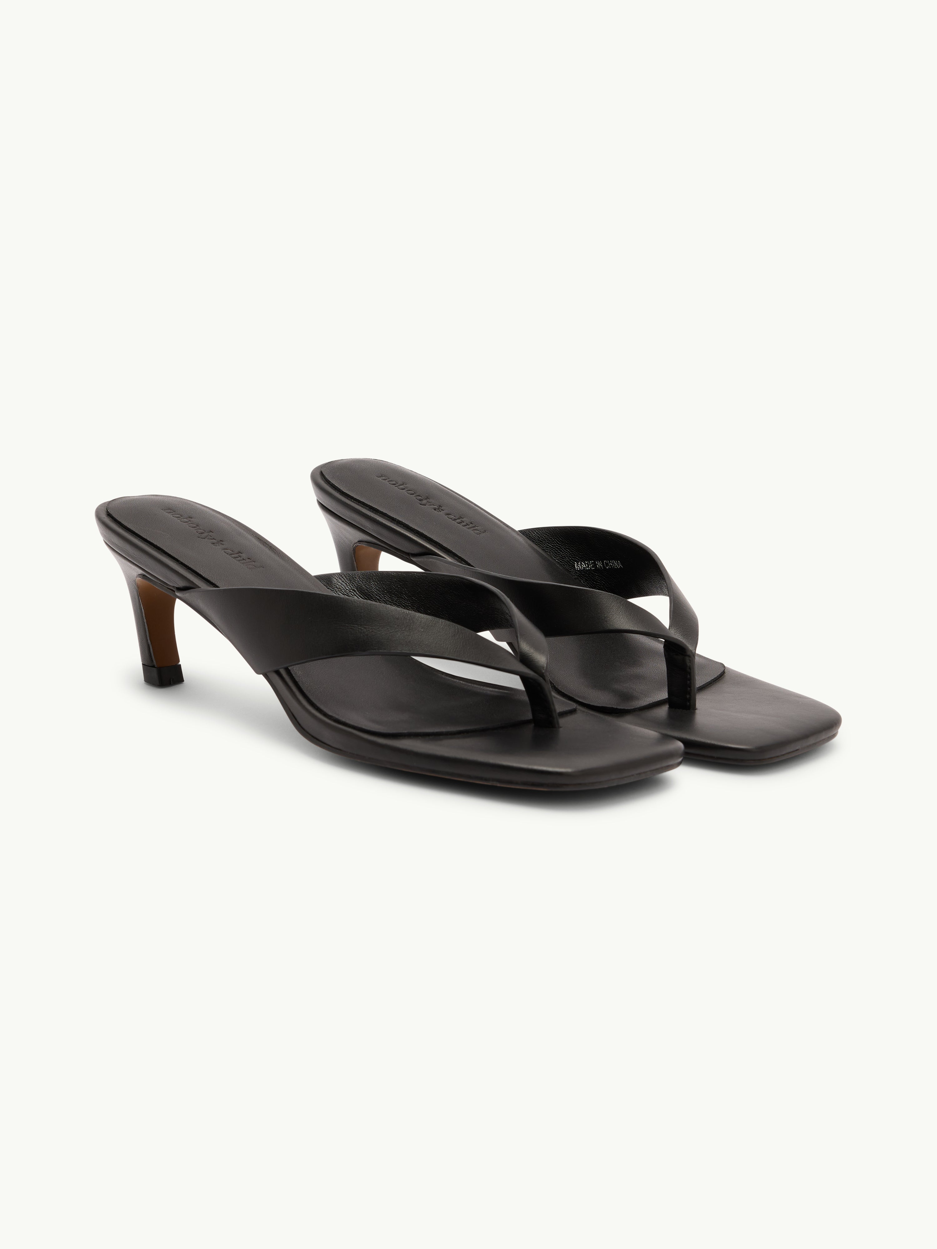 Black Leather Flip Flop Heels